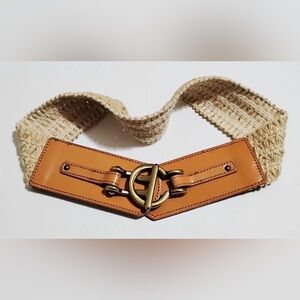 Fossil Tan and Cream Woven Belt with Gold Buckle